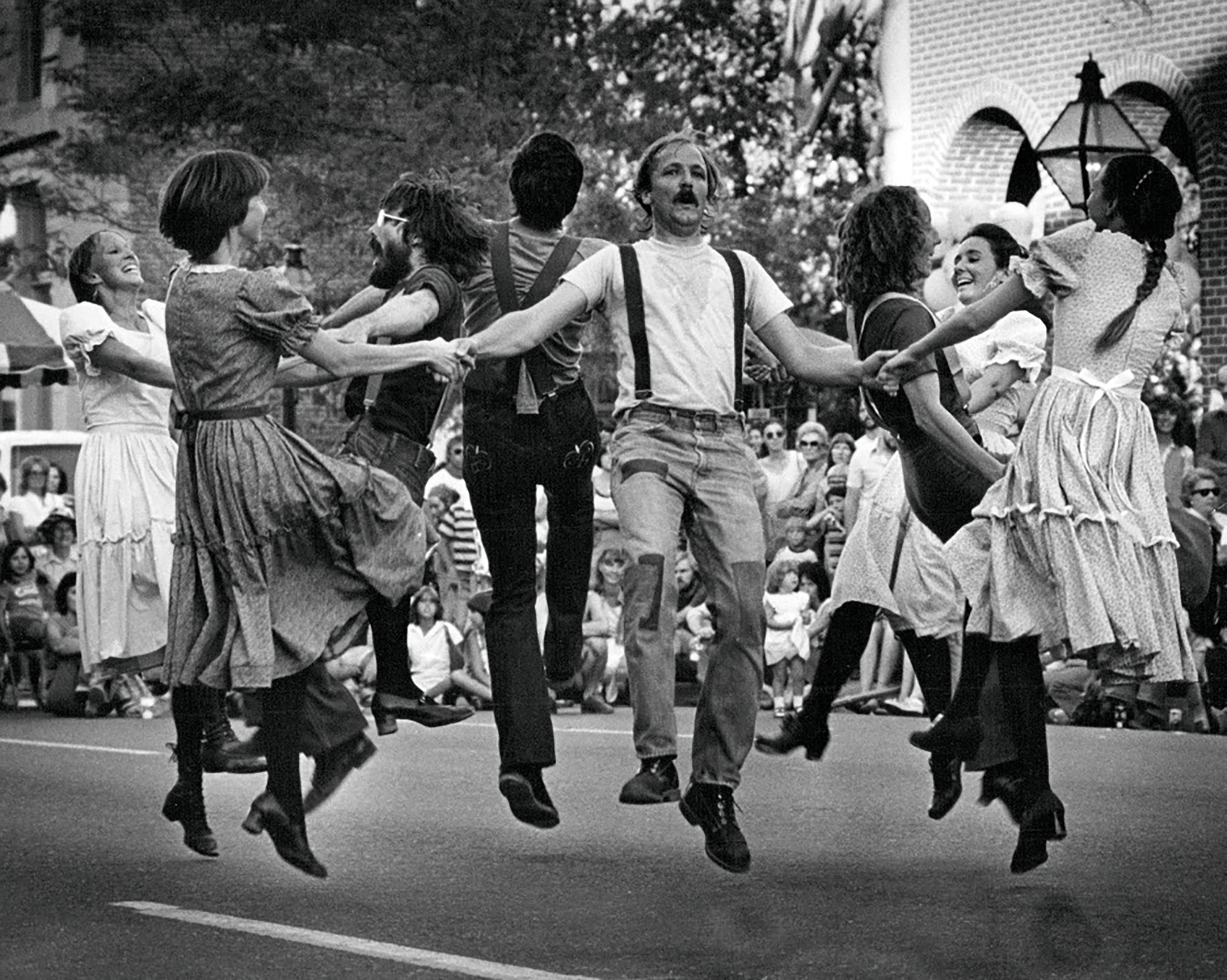 Members of the Hoofin High Country Cloggers lead dancing in the third annual Labor Day Weekend Hoedown in Larimer Square in 1979 in Denver.Ernie Leyba— Denver Post via Getty Images