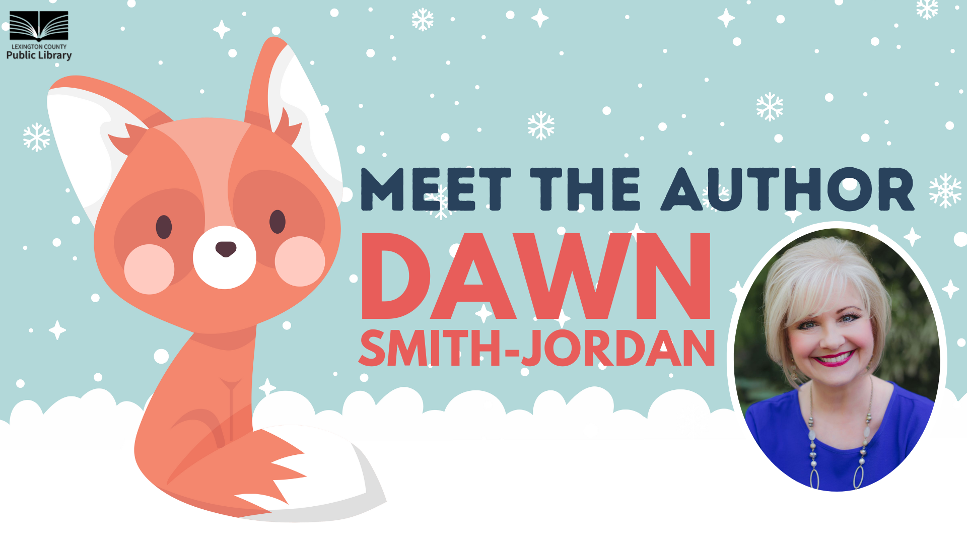 Meet the Author: Dawn Smith-Jordan with image of cartoon fox and headshot of Dawn Smith-Jordan