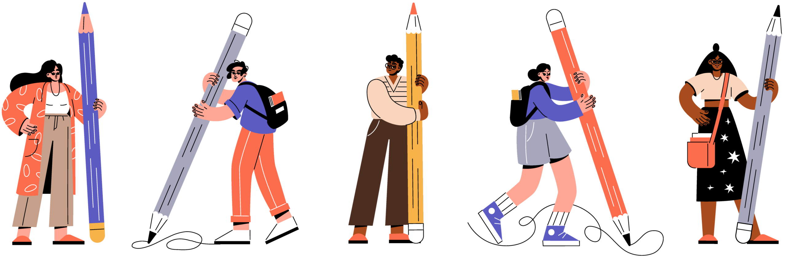illustration of students with large pencils