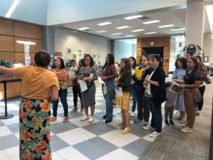 group of people taking a tour at Lexington Main Library