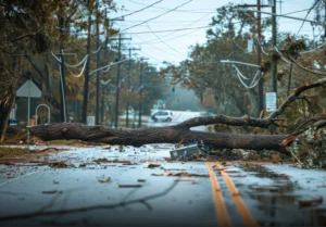 tree branch fallen on road